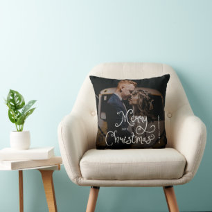 Merry Christmas Whimsical Script  Custom Photo  Cushion
