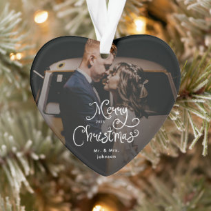 Merry Christmas Whimsical Script  Custom Photo  Ornament