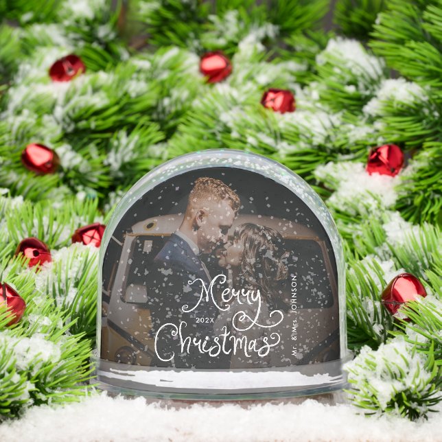 Merry Christmas Whimsical Script  Custom Photo  Snowglobe (Christmas)