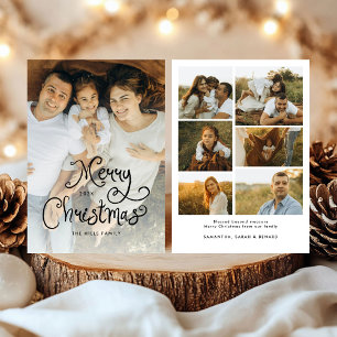 Merry Christmas Whimsical Script Family 7 Photos Holiday Card