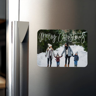 Merry Christmas Whimsical Script Holiday Photo Magnet