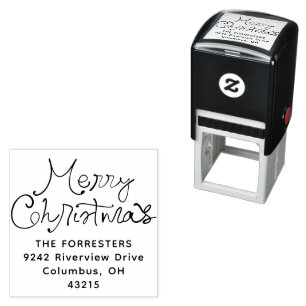 Merry Christmas whimsical script return address Self-inking Stamp