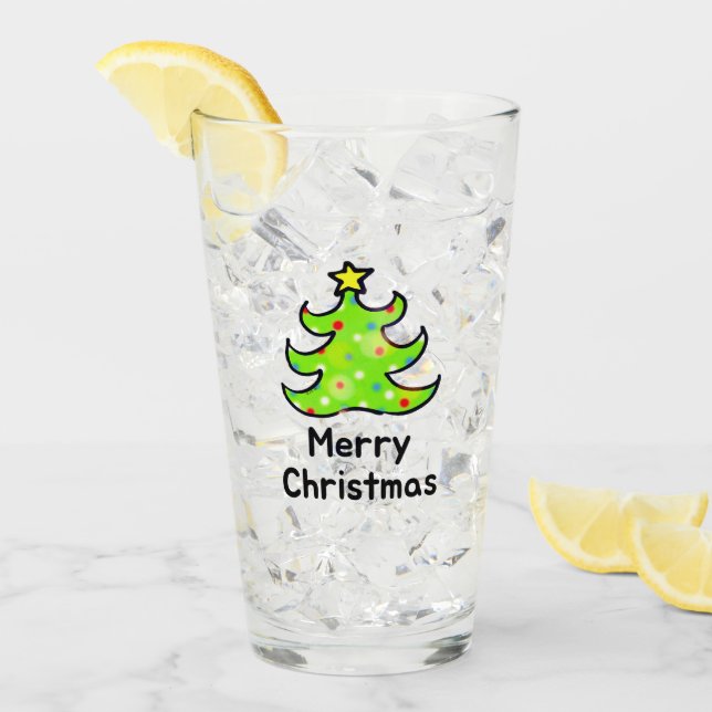 Merry Christmas Whimsical Tree Design Glass (Front Ice)
