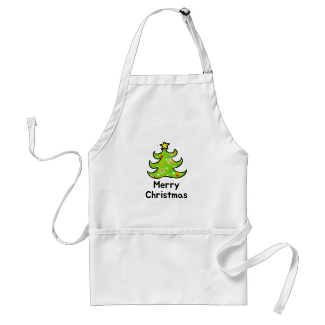 Merry Christmas Whimsical Tree Design Standard Apron (Front)