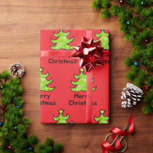 Merry Christmas Whimsical Tree Design Wrapping Paper