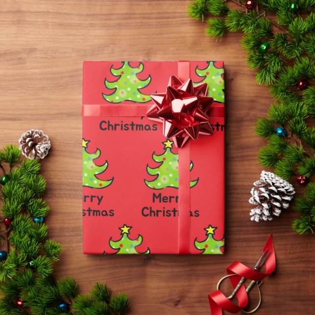Merry Christmas Whimsical Tree Design Wrapping Paper (Holiday Gift)