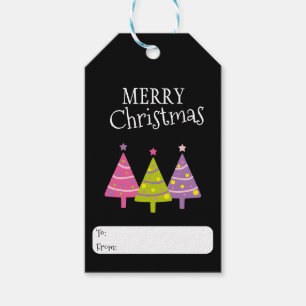 Merry Christmas Whimsical Trees Gift Tags