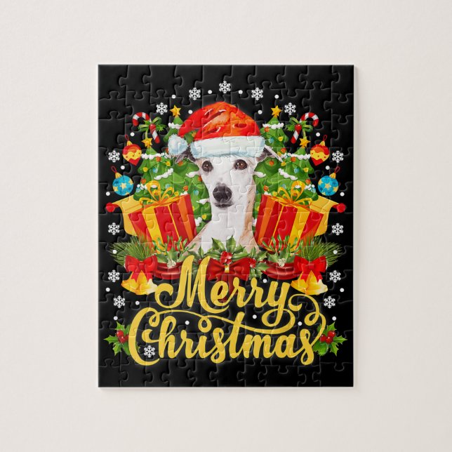 Merry Christmas Whippet Mum Dad Xmas Jigsaw Puzzle (Vertical)