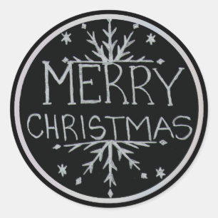 Merry Christmas White and Black Snow hand painted Classic Round Sticker