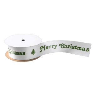 Merry Christmas White and Green Christmas Trees Satin Ribbon