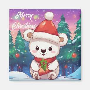 Merry Christmas White Baby Polar Bear  Magnet