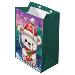 Merry Christmas White Baby Polar Bear  Medium Gift Bag