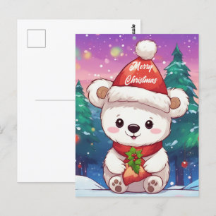 Merry Christmas White Baby Polar Bear  Postcard