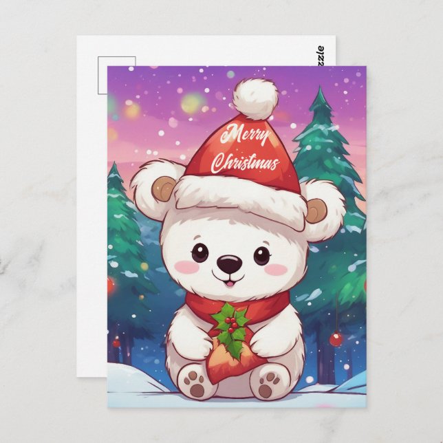 Merry Christmas White Baby Polar Bear  Postcard (Front/Back)