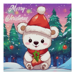 Merry Christmas White Baby Polar Bear  Poster