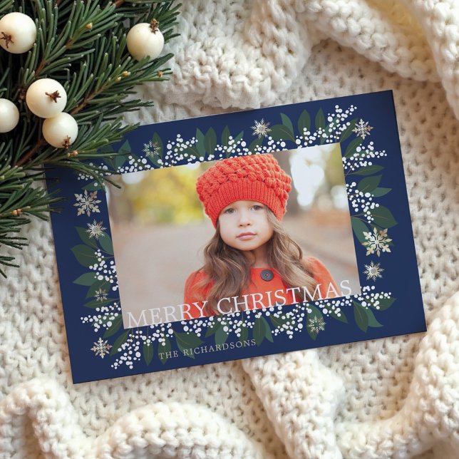 Merry Christmas White Berries Foliage Snowflakes Holiday Card (Merry Christmas White Berries Foliage Snowflakes Holiday Card)