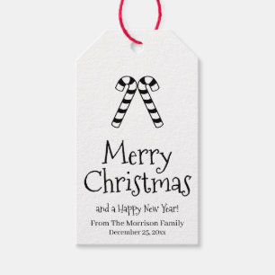 Merry Christmas white black cute candy cane custom Gift Tags