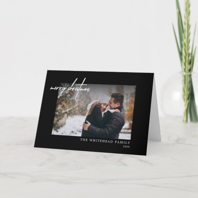 Merry Christmas White Black Minimal Card (Front)