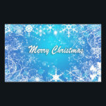 Merry christmas white blue rectangular sticker<br><div class="desc">Christmas sticker</div>