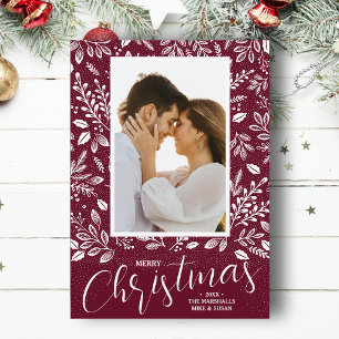 Merry Christmas White Botanicals Photo Holiday Card