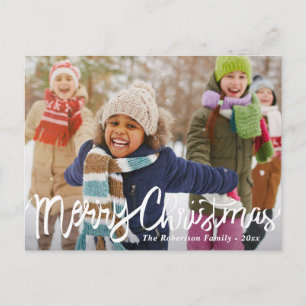 MERRY CHRISTMAS white brush script holiday Postcard