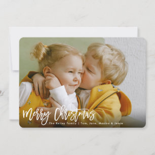 Merry Christmas White Brush Script Photo Holiday Card