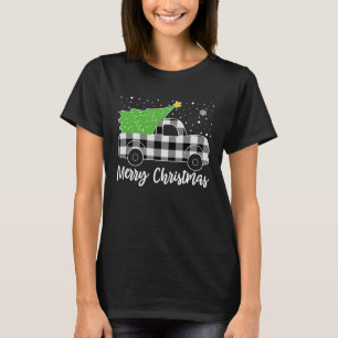 Merry Christmas White Buffalo Plaid Truck Tree Men T-Shirt