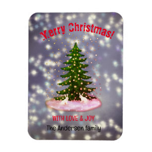 Merry Christmas white bunnies spruce Magnet