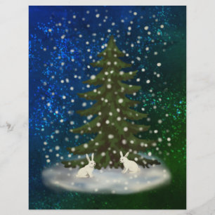 Merry Christmas white bunnies under a spruce Custom Letterhead