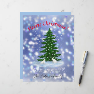 Merry Christmas white bunnies under a spruce Lette Custom Letterhead