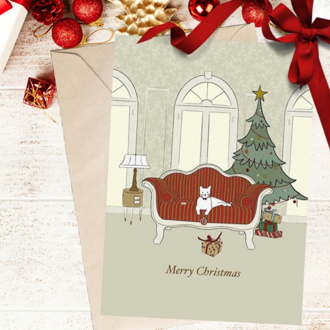 Merry Christmas White Cat Greeting Card (Creator Uploaded)