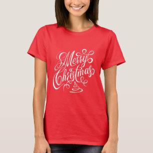 Merry Christmas White Fancy Cursive Typography T-Shirt