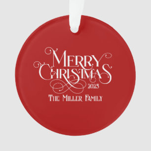 Merry Christmas White Festive Retro Typography Ornament