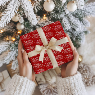 Merry Christmas White Festive Retro Typography Wrapping Paper