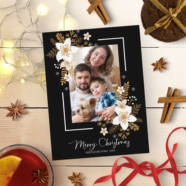 Merry Christmas White Flowers Holidays Photo Postcard (Creator Uploaded)