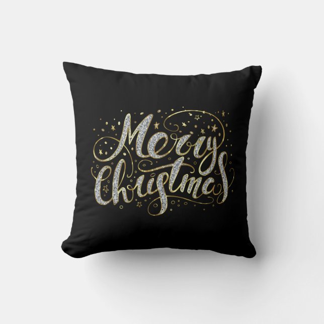 Merry Christmas white glitter typography T-Shirt Cushion (Front)