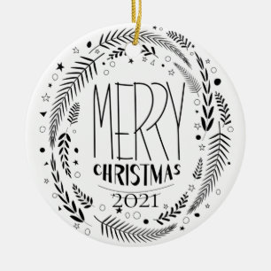 Merry Christmas white gold glitter 2021 Ceramic Tree Decoration