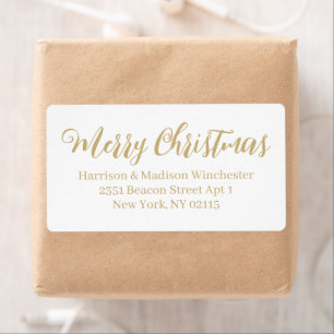 Merry Christmas white gold script Return Address