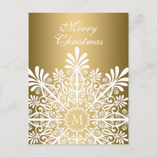 Merry Christmas- White & Gold Snowflake Holiday Postcard