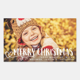 Merry Christmas White Holiday Photo Overlay Rectangular Sticker
