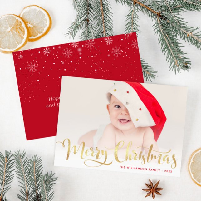Merry Christmas white lettering photo postcard (Creator Uploaded)