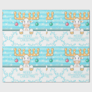 Merry Christmas White Moose Wrapping Paper