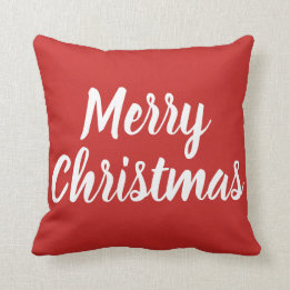 MERRY CHRISTMAS - white on red Cushion