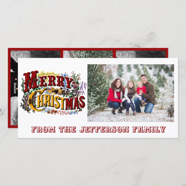 Merry Christmas White Photo Card (Front/Back)