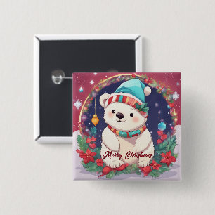 Merry Christmas White Polar Bear 15 Cm Square Badge