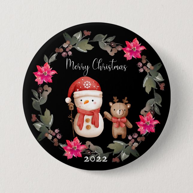 Merry Christmas White Polar Bear and Little Deer 7.5 Cm Round Badge (Front)
