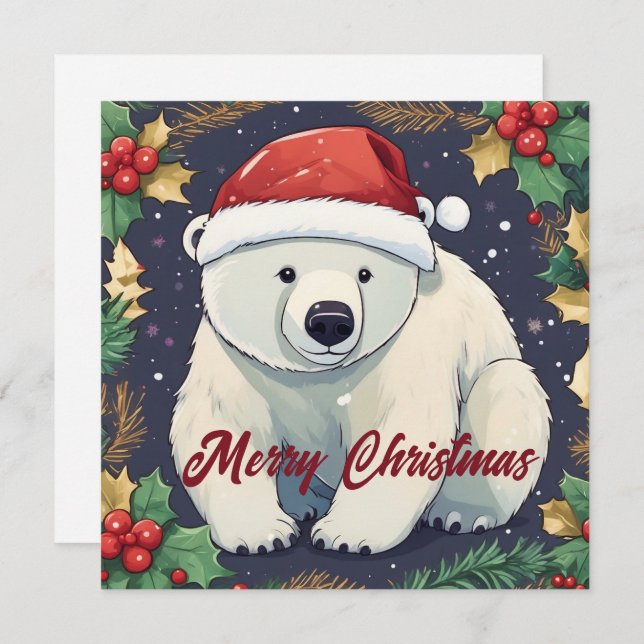 Merry Christmas White Polar Bear  Holiday Card (Front/Back)