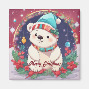 Merry Christmas White Polar Bear  Magnet