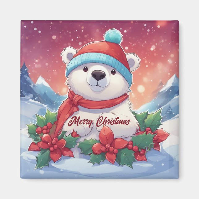 Merry Christmas White Polar Bear  Magnet (Front)