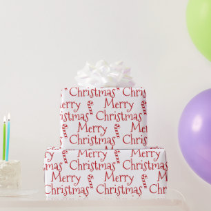 Merry Christmas white red candy cane cute modern  Wrapping Paper